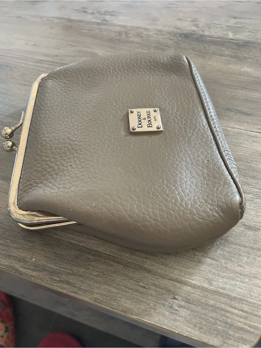 Dooney & Bourke Tan Pebbled Leather Kiss lock Clutch/change/Card wallet 6” X 6”